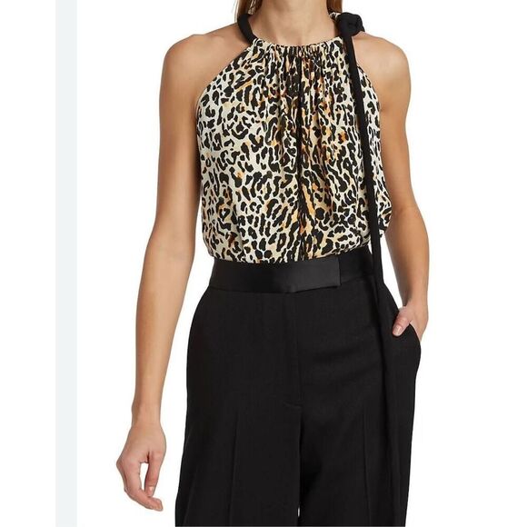 Proenza Schouler Leopard Print Crpe De Chine Top  in Butter Multi Gold Size 4 - Picture 3 of 13